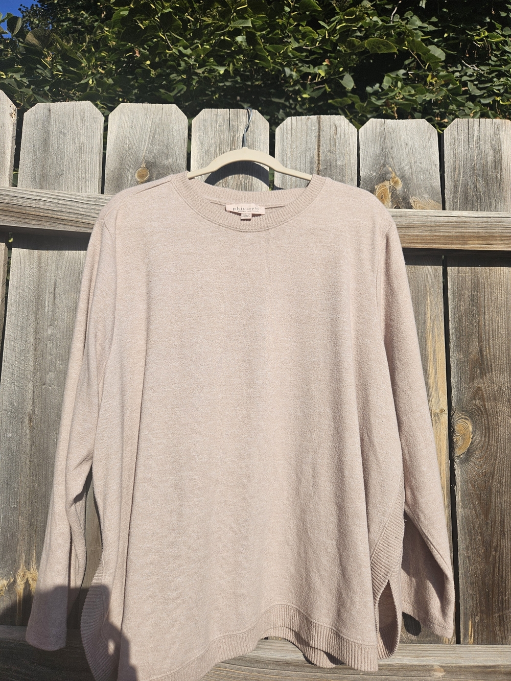 Philosophy Women's Oversized Crewneck Sweater Dropped Shoulders Side Slits Size